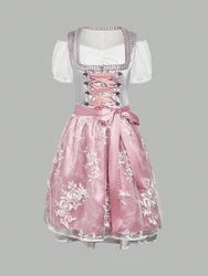 Women's Munich Oktoberfest Costume Three-Piece Set German Skirt Bavarian Grey Blouse White Apron Traditional Festive Outfit