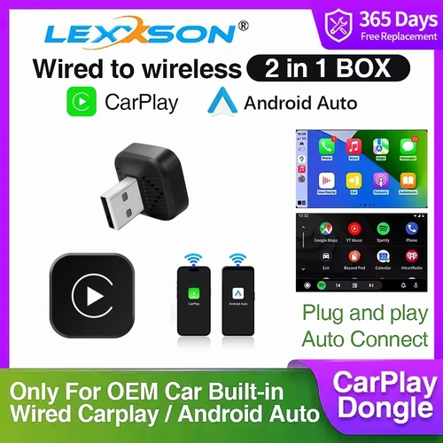 Adaptador CarPlay 2 en 1 con cable a inalámbrico, enchufe y enchufe, conexión automática, converte para coches con cable, Compatible con CarPlay y Android AUTO