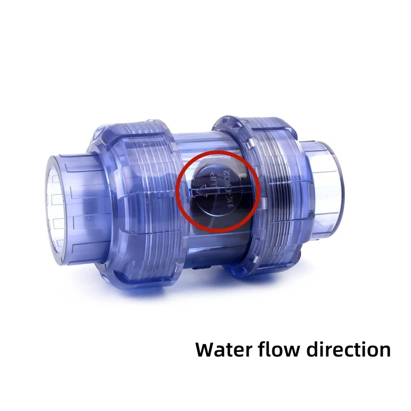 20 ~ 63mm zawór zwrotny z podwójnym złączem UPVC przezroczysta złączka rurowa pcv System nawadniania ogrodu akwarium zawór zwrotny