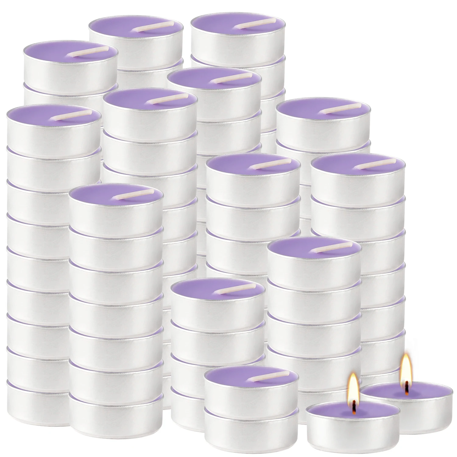 100 Lavender Scented Aluminum Shell Tea Wax, Purple Tea Wax Burns with Lavender Fragrance, Suitable for Family Parties