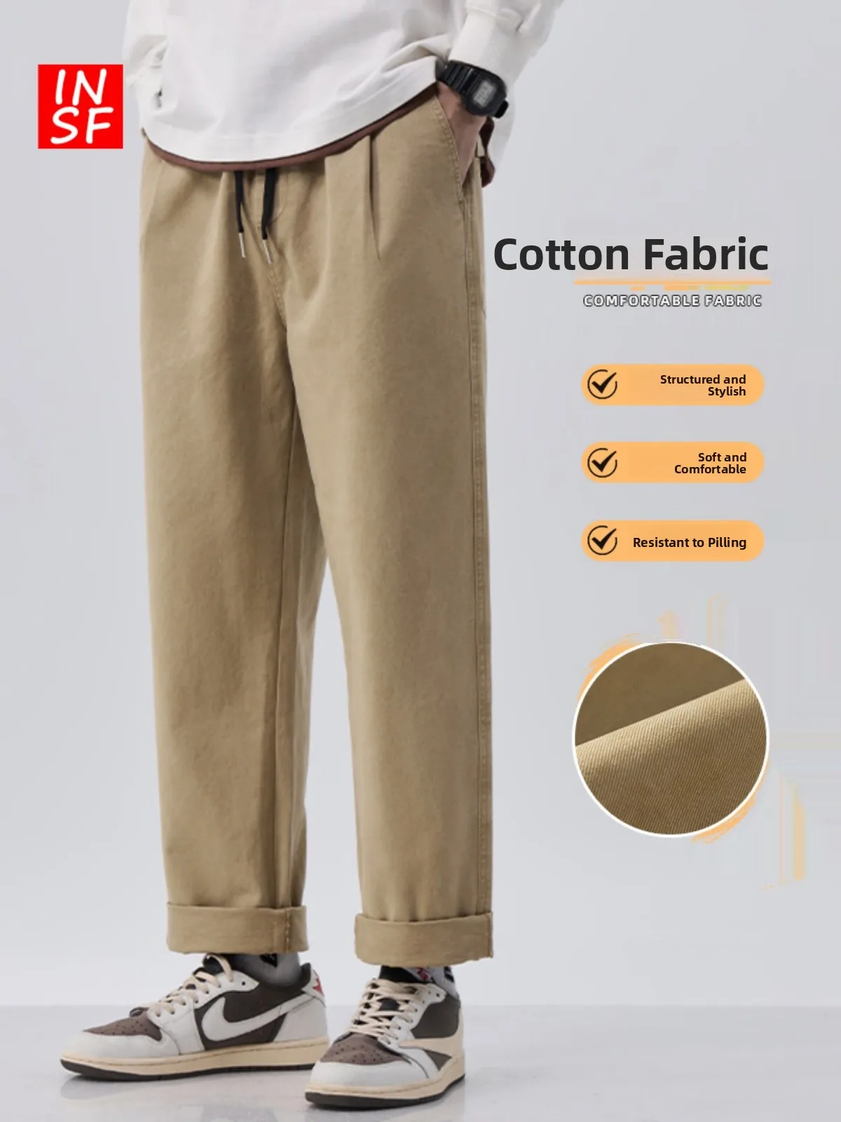 

American Sle Heavyweight Workwear Casual Pants Men's Autumn Winter Thi Straight Leg Pure Cotton Long Pants Fce Lined M...