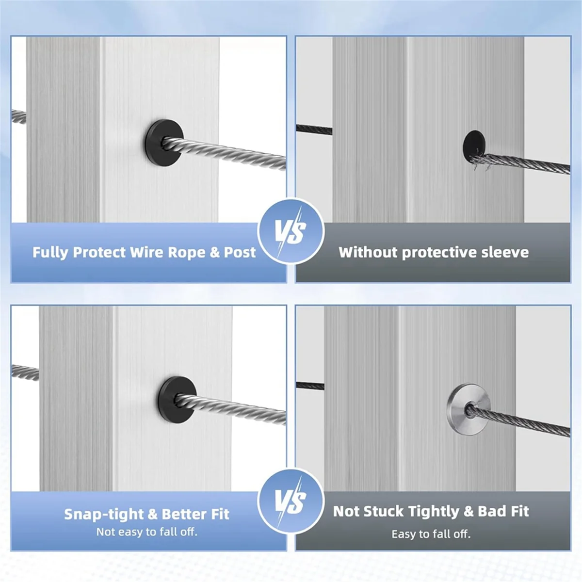 A17g 100 peças ilhós de borracha para trilhos de cabo para cabo de 1/8 tamanhos 5/32 tamanhos 3/16 para postes de trilhos de cabo de metal, kit de trilhos de cabo