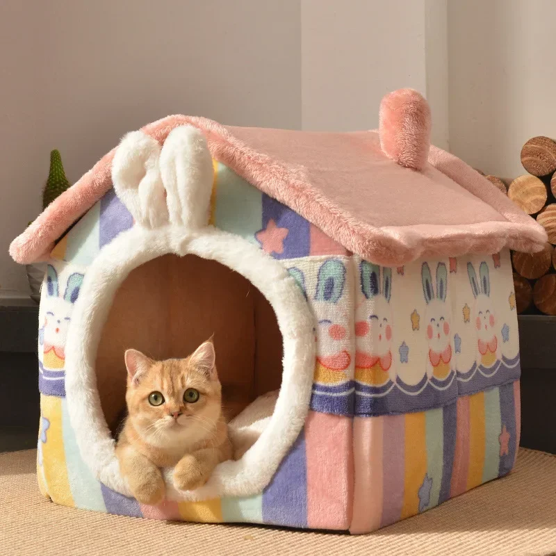 Foldable Pet Sleeping House Four Seasons Indoor Warm Kennel Tent Bed Small Dog Cat Nest Cushion Removable Sofa Mat Pet Basket