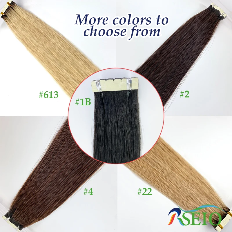 RSEIO Mini Tape in Hair Extensions 100% Human Hair Real Natural Hair Tape InsInvisible soft  Black Brown Blonde For Women