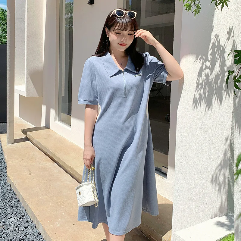 Plus size women's dress summer 200kg mm long skirt with belly covering and hidden meat 3090