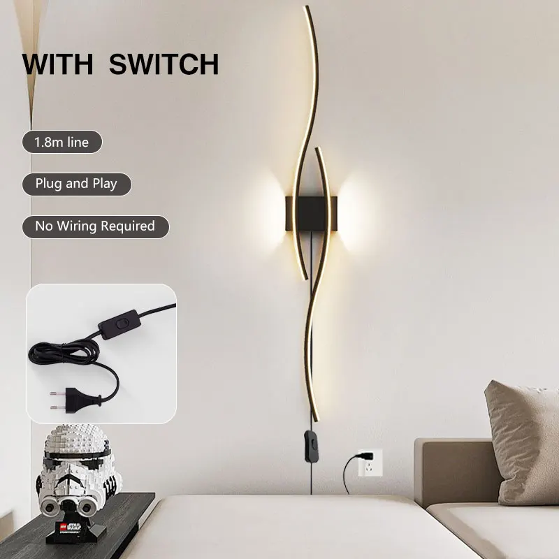 Nordic Interior LED Wall Lamps with EU/ US Plug Wall Lighting Fixtures for Bedroom Living Room Nordic Indoor LED Wall Sconce