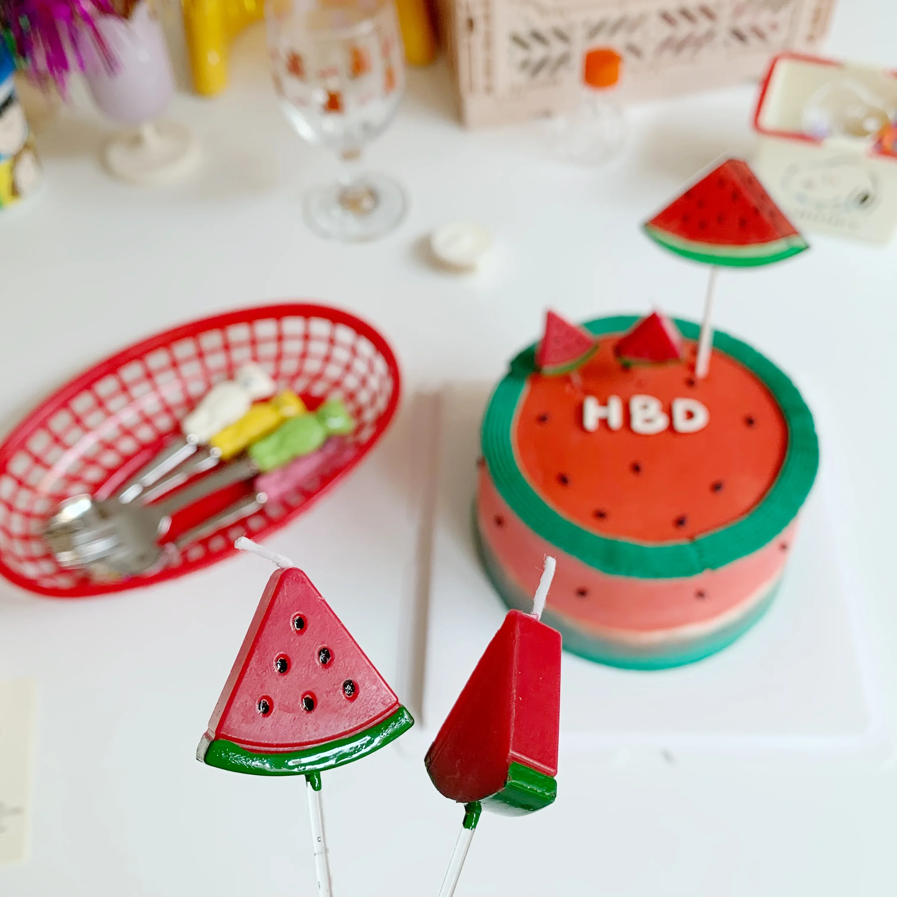 2pcs Birthday Cake Watermelon Creative Candles Smokeless Cute Children\'s Party Decoration Ins