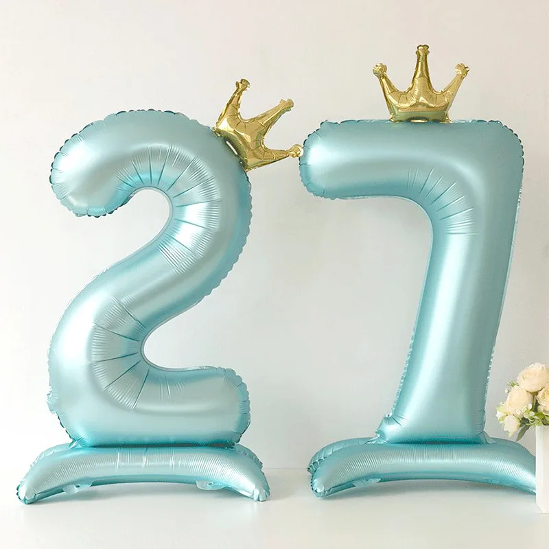 42inch Blue Crown Number Aluminum Foil Digital Balloon Number Balloon For Home Birthday Party Decoration Supplies Boys Favor