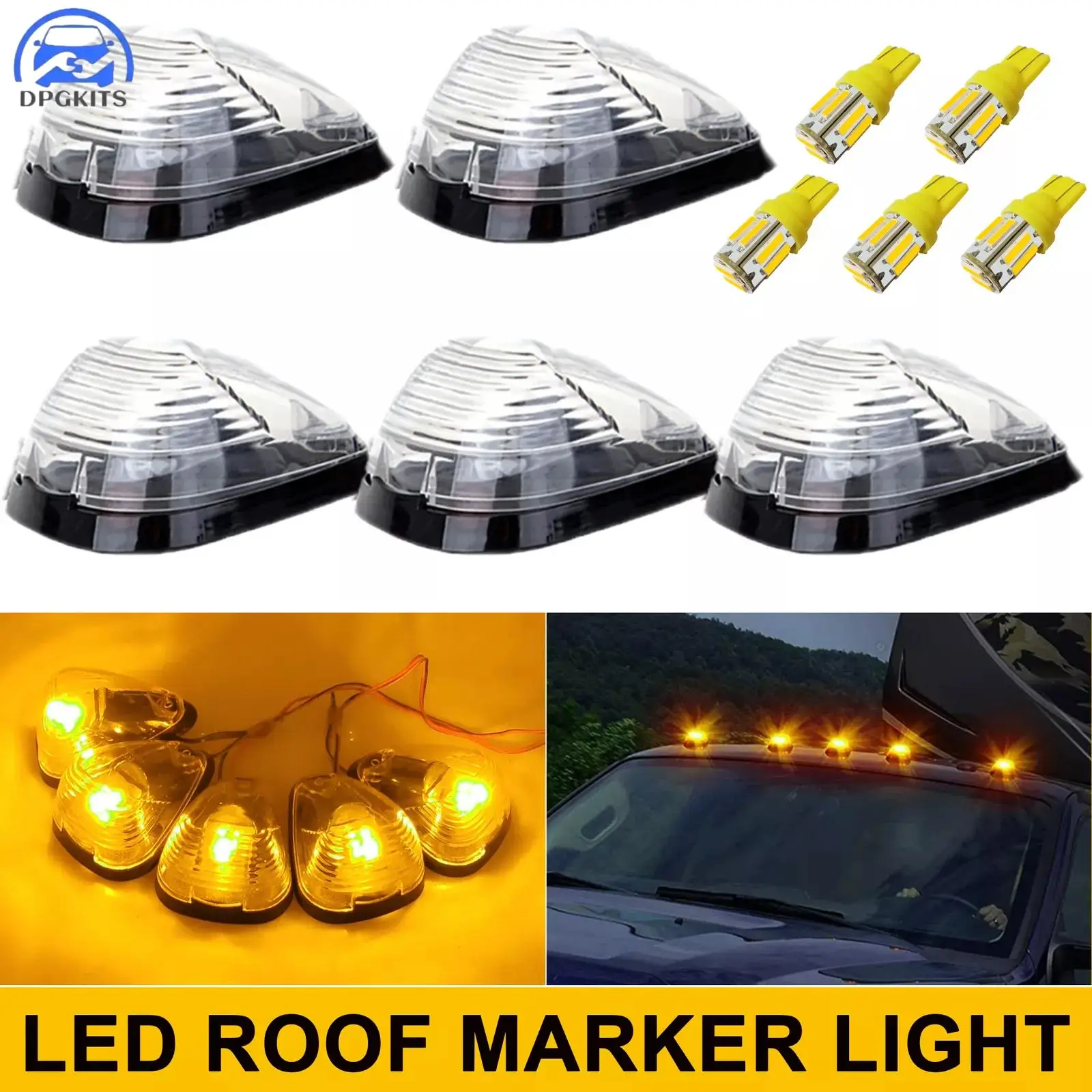 

DPGKITS 5 шт. 12 В IP68 Янтарный светодиодный комплект габаритных фонарей на крыше кабины для Ford F250 F350 F450 Super Duty E-150 E-250 E-350 E-450 1999-2016 гг.