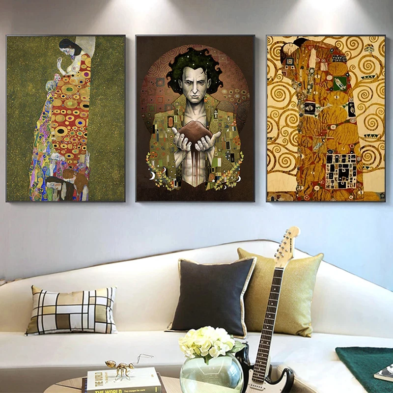 Artist Gustav Klimt Classic Collection The Kiss Abstract Oil Painting Canvas Print Poster Wall Art Picture For Living Room Decor