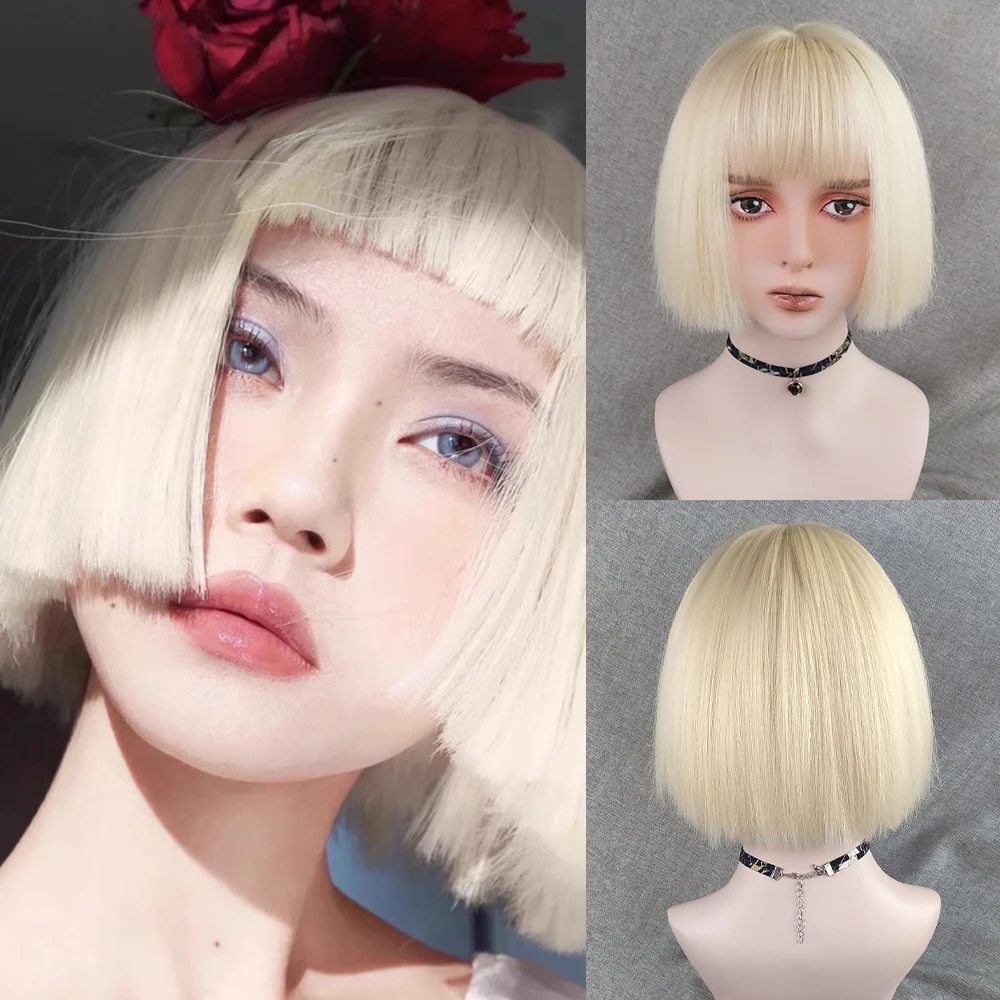 Perruque Lolita Synthétique Courte avec Frange pour Femme, Cheveux Lisses Vert Clair, Style BOB, Perruque Degré de Chaleur pour Cosplay 03/Party