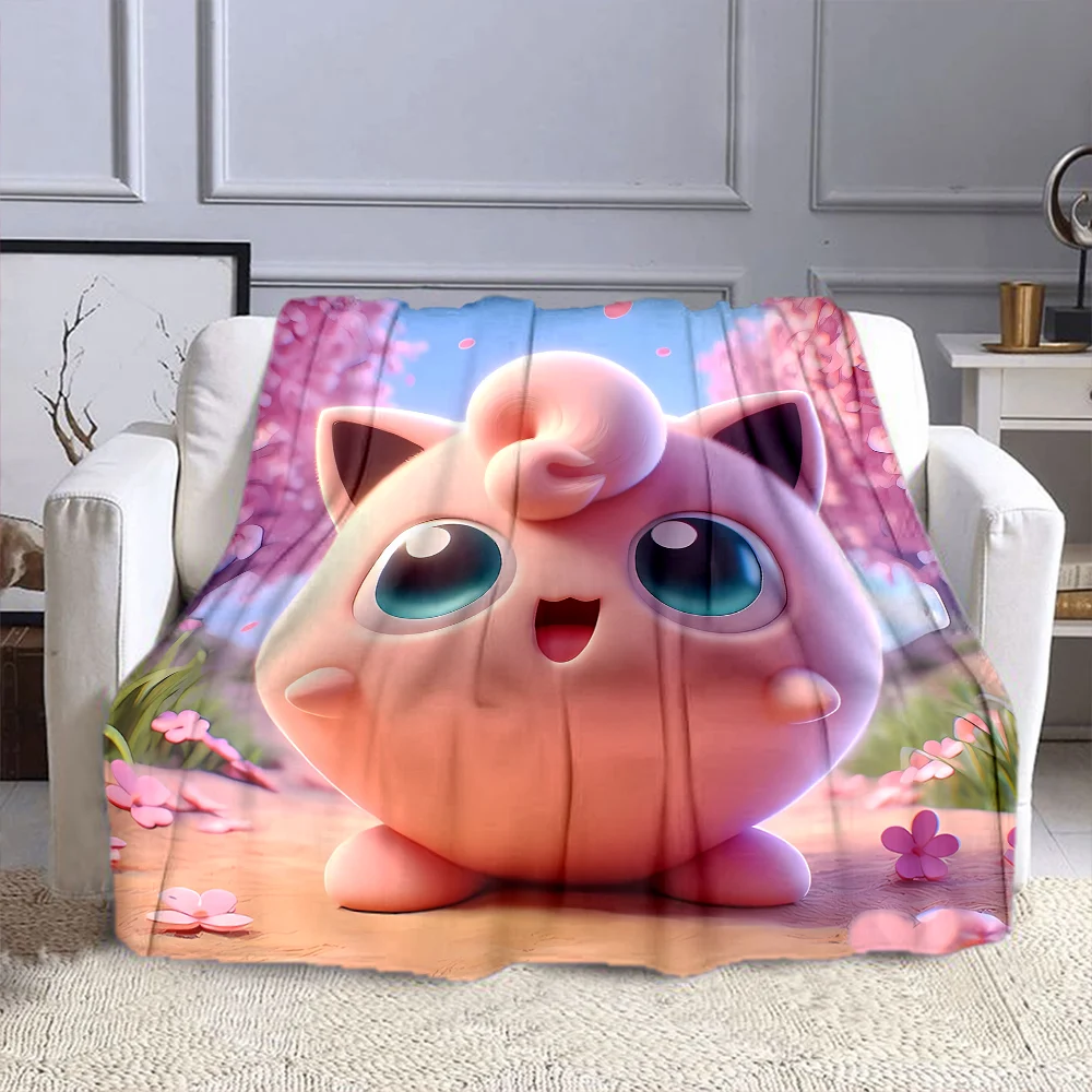 Japanese Cartoon Pokemon Jigglypuff Fluffy Soft Flannel Blanket Sofa Adult Blanket Office Lunch Break Blanket Gift Miniso