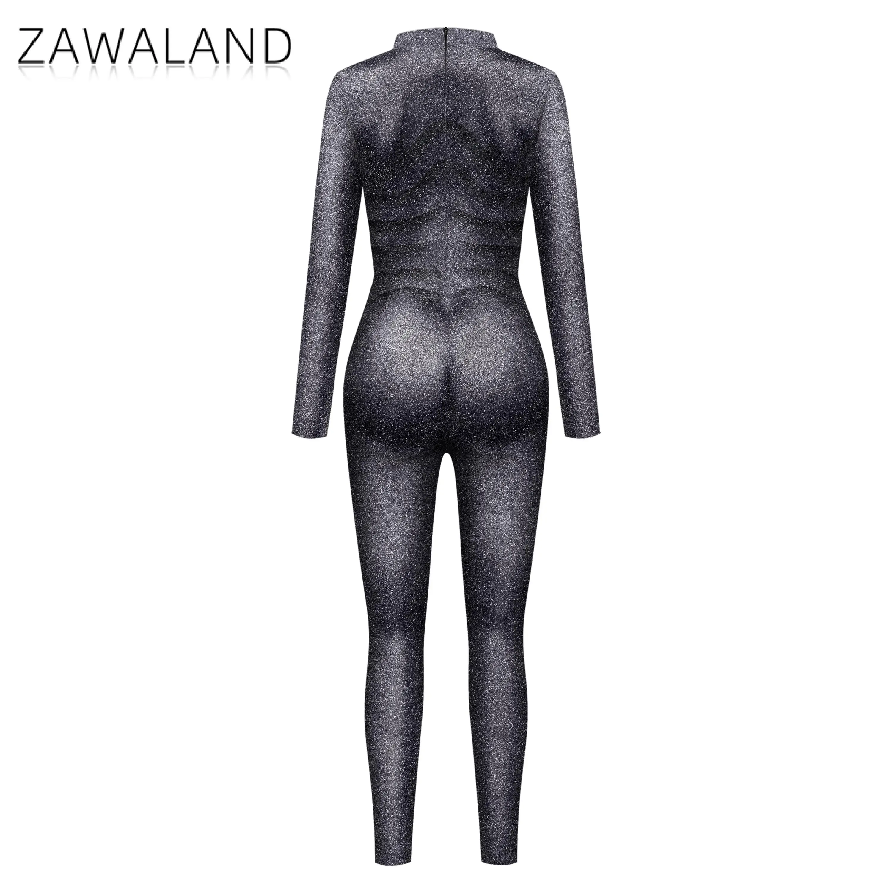 Zawaland سبعة من تسعة زي أنيكا هانسن تأثيري بذلة ثلاثية الأبعاد مطبوعة موضة مهرجان Catsuit هالوين كرنفال عرض الزي