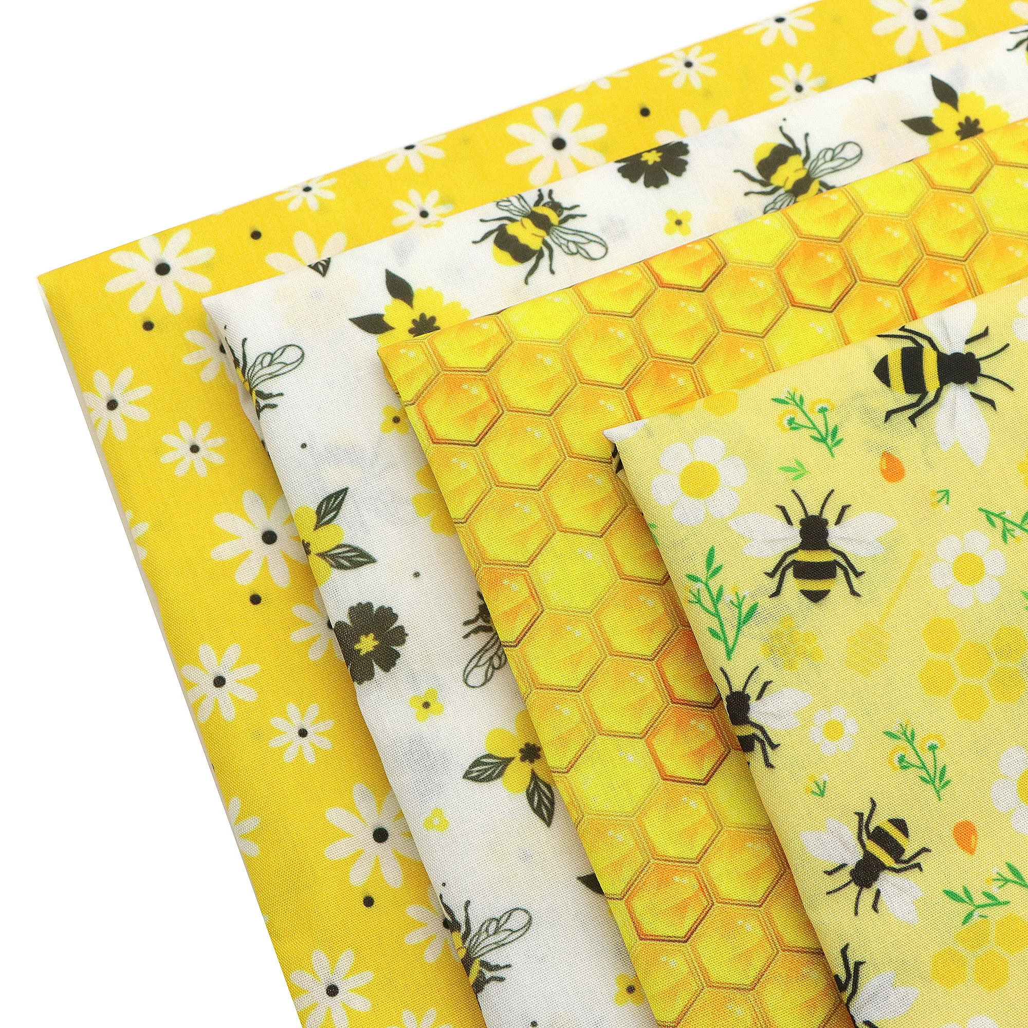 Pre-cut Bee and Hive Themed Precut Fabric Set - 4 Piece Honeycomb and Flower Pattern polyester