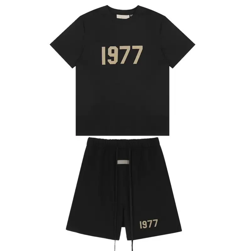 Zdjęcie 3: Krótkie spodenki sportowe z krótkim rękawem, dzianinowe, dwustronne, z silikonowymi literami 3D, w stylu high street, casualowe, z 1977 roku, odpowiednie zarówno dla kobiet, jak i mężczyzn.