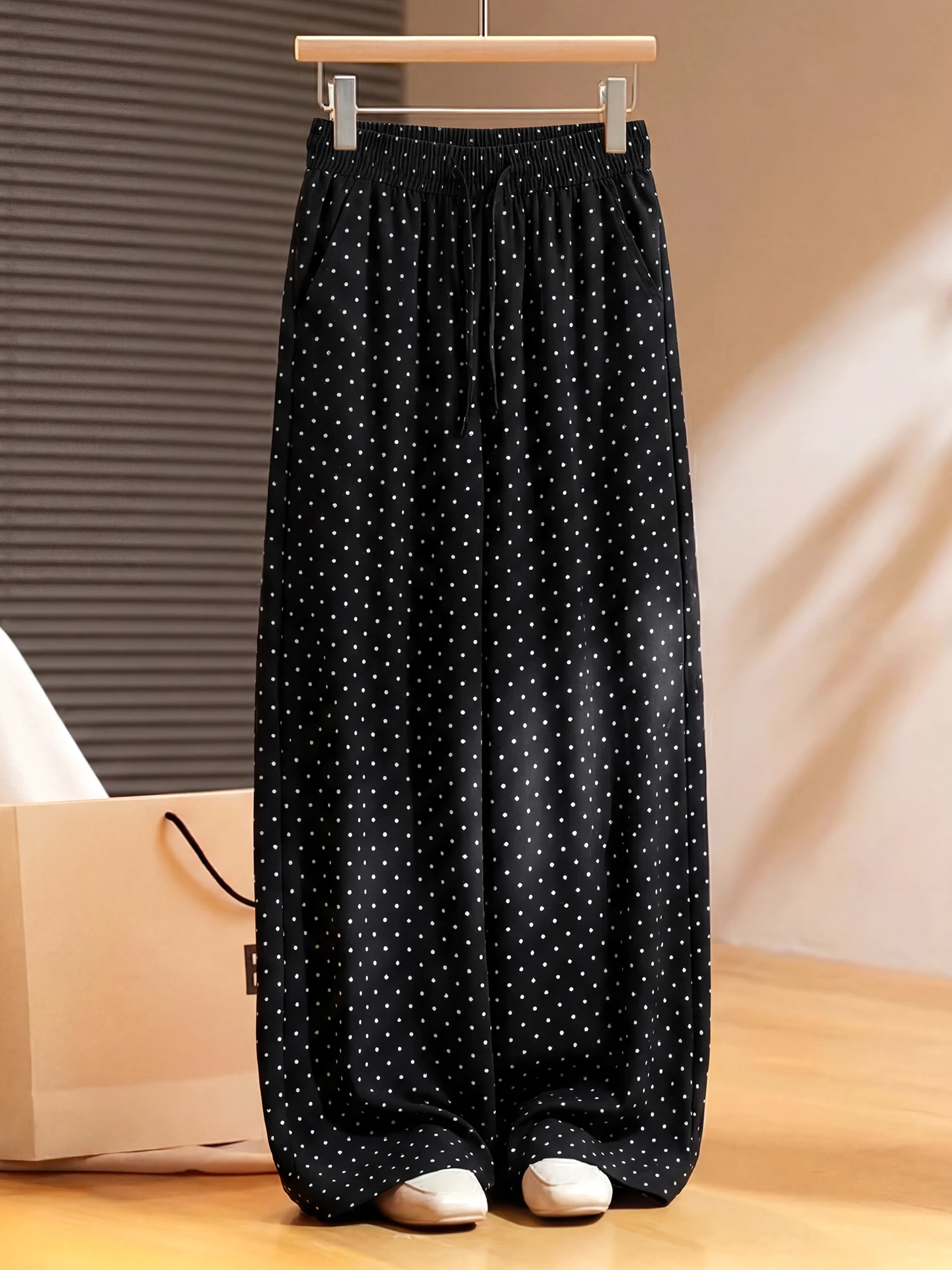 

Summer Polka Dot Wide Leg Pants Women's Thin High Waist Loose Casual Banana Pants Fashionable New Style Dreamy Elegant Style