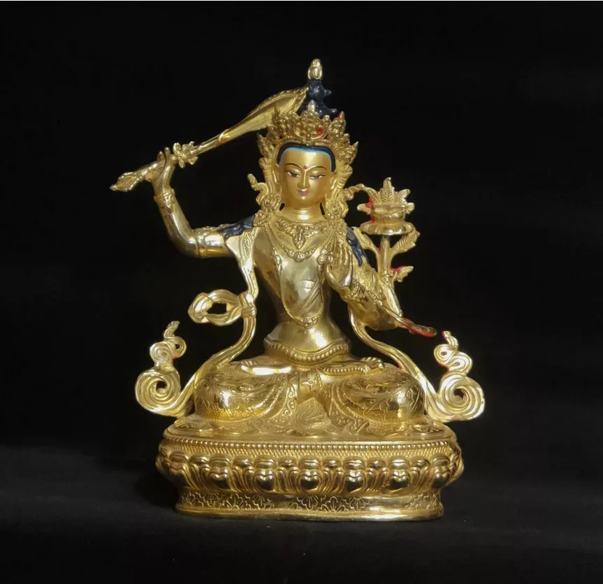 Golden bronze Manjushri Bodhisattva Buddhism Divinity buddha statue Auspicious