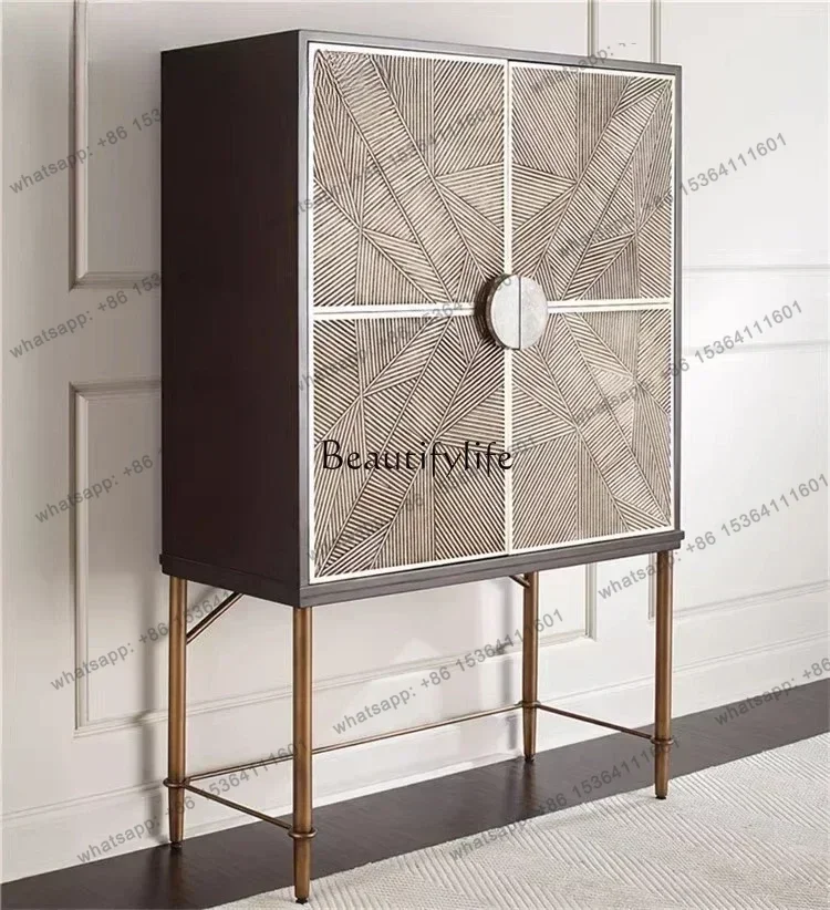

X4 LJYAmerican light luxury stainless steel foot leg side cabinet solid wood storage dishes foyer entrance decorative wine cabin