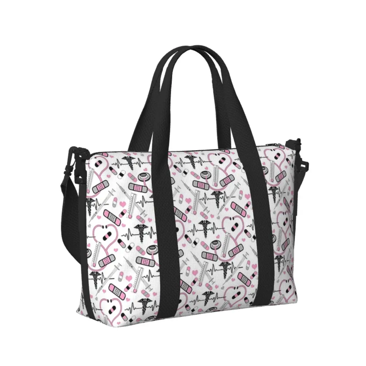

Custom Cute Stethoscope Nurse Doctor EKG Pattern Beach Travel Bag Tote Bags for Gym Yoga Women Shopping Duffle Shoulder Bag