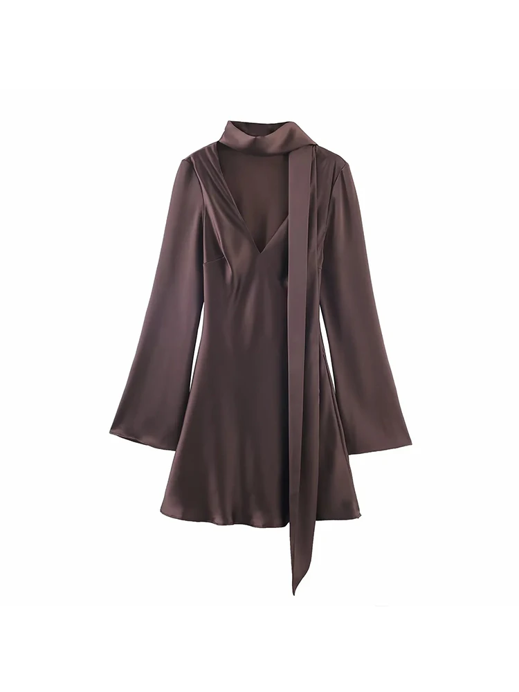 Robe en Satin de soie pour femmes, nouvelle mode, moulante, manches longues, Mini, élégante, classique, taille haute, robe féminine