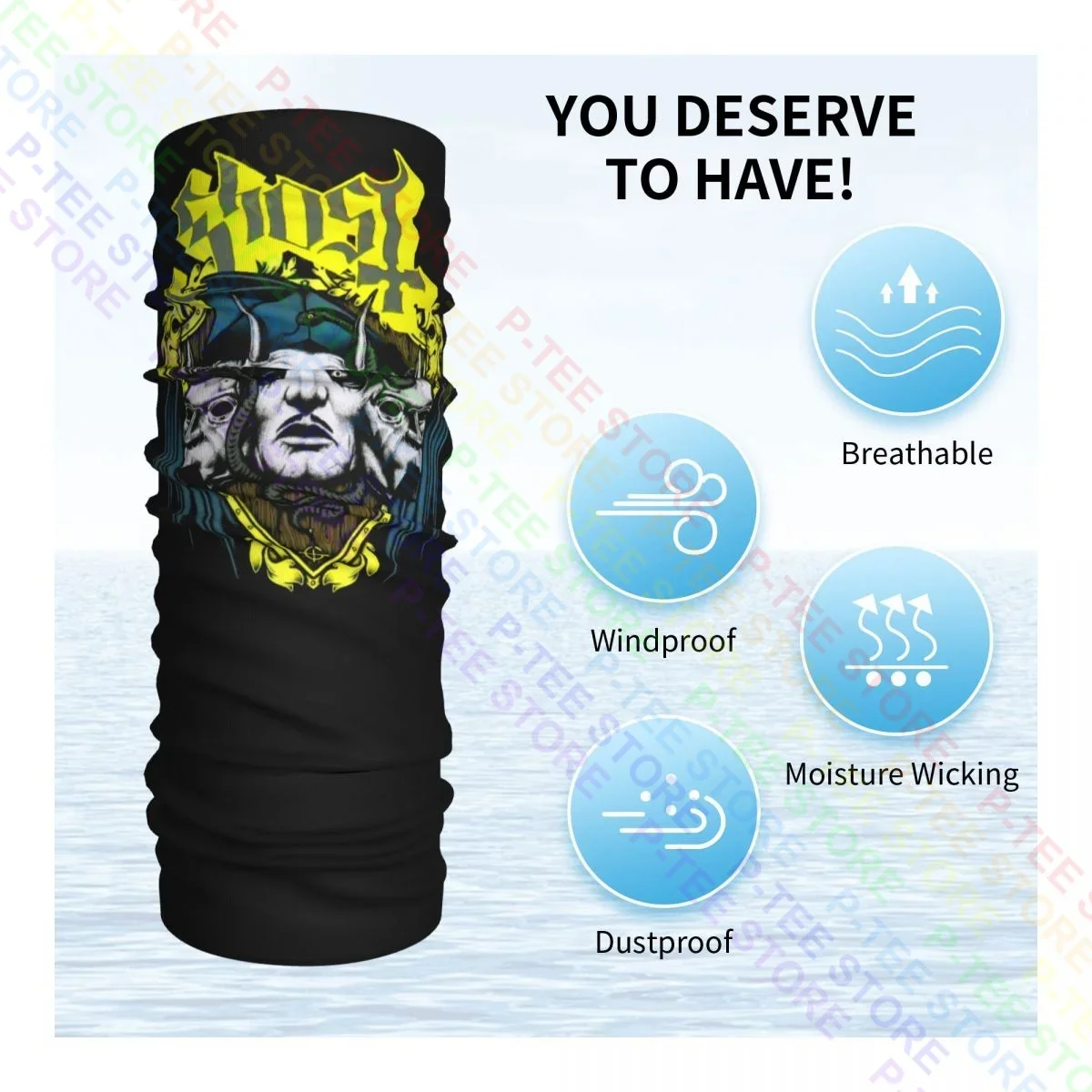 Ghost Heavy Metal Rock Band Concert Tour Papa Gothic Logo Neck Gaiter Bandana Scarf Face Mask Soft