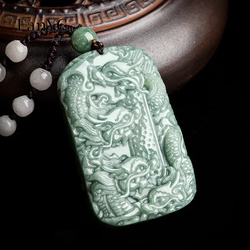 Myanmar Jadeite Kowloon Guard Zodiac Dragon Pendant Exquisite Carved Men and Women Fashion Atmospheric Jade Necklace Mascot