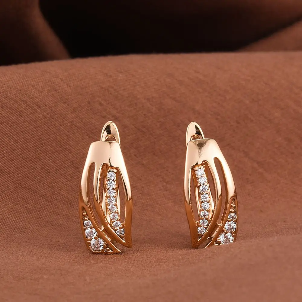 Dckazz Rhinestone Streamlined Stud Earring 585 Rose Gold Color Women Earrings Fashion Jewelry Gift 2022 New Arrival