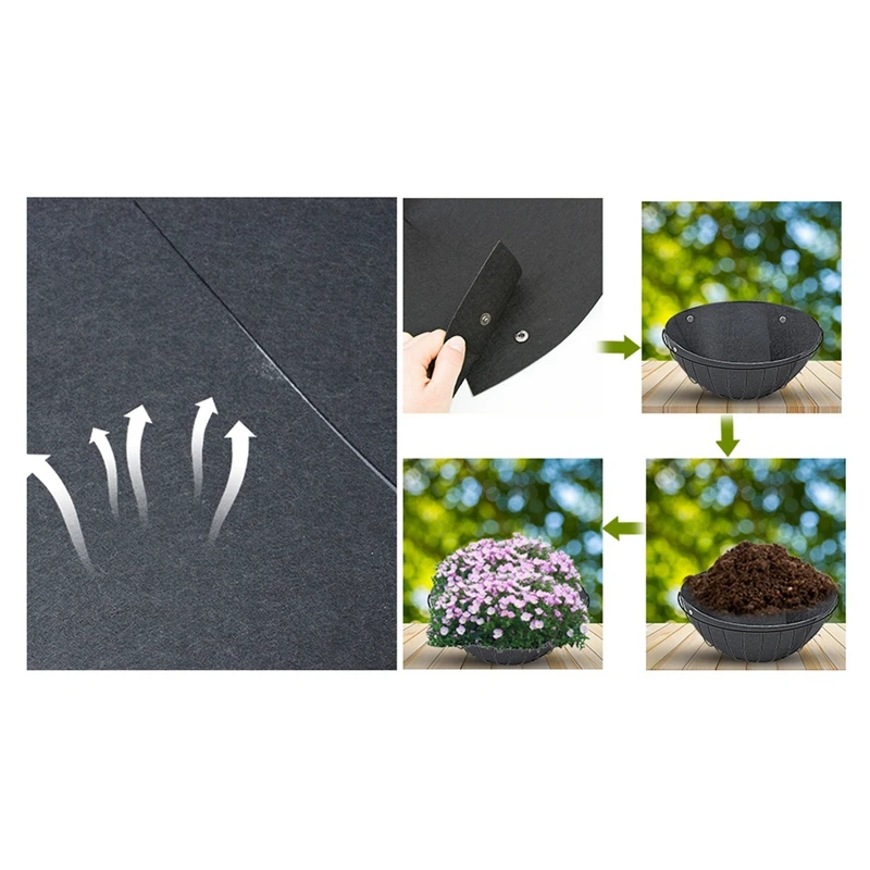 14/16 Inch Hanging Flower Basket Liners Fabric Hanging Plant Liners Round Planter Liners Non-Woven Black Felt 6Piece