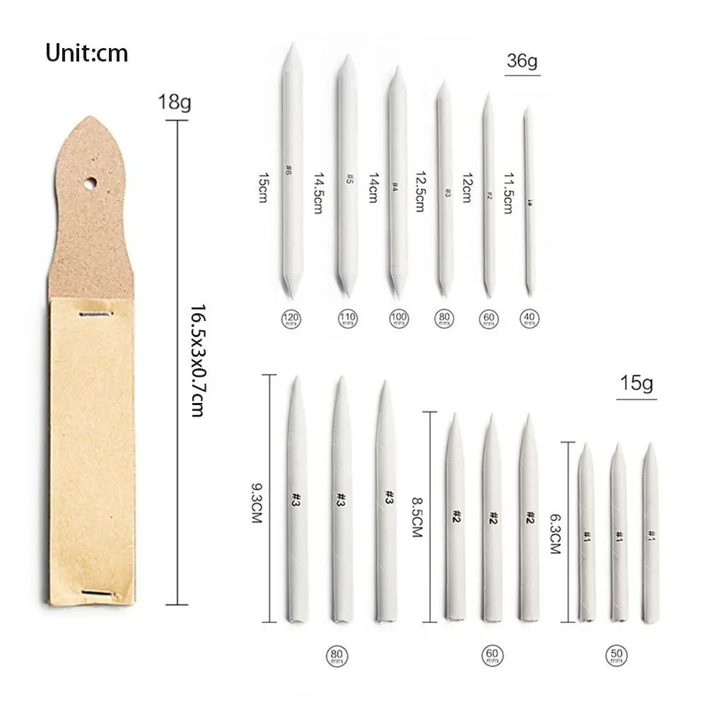 16pcs Solid Blending Stump and Tortillion Set Durable Exquisite Paper Art Blenders with Sandpaper Pencil Sharpener Convenient