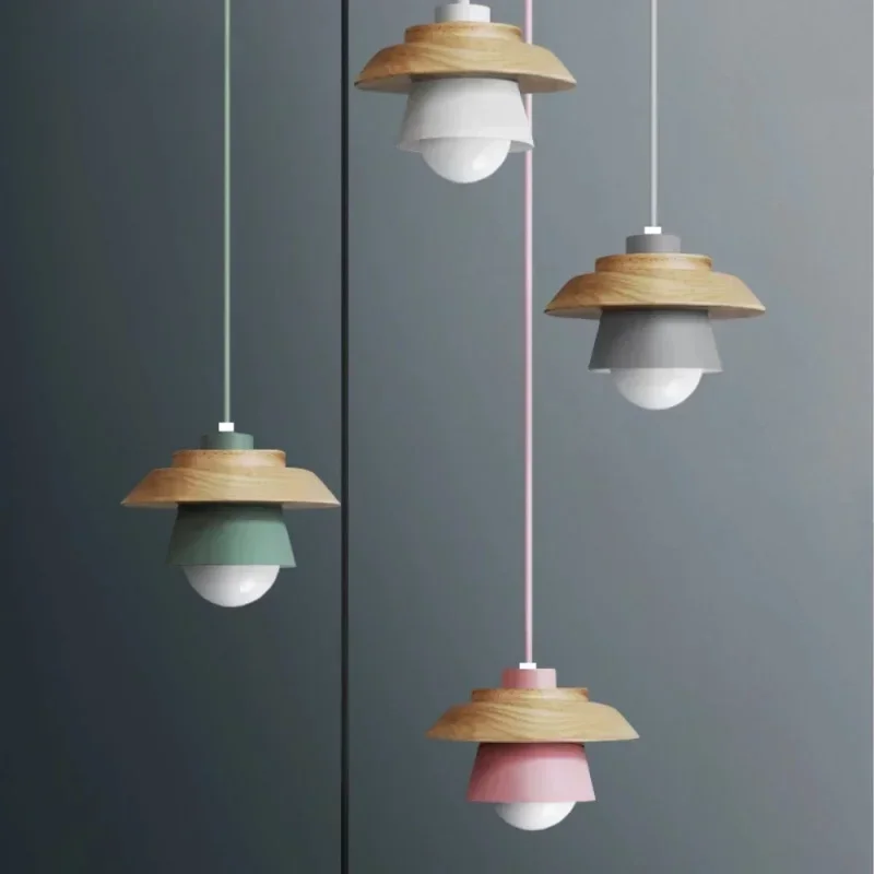 

Macaron Nordic Wood Pendant Lamp Modern Lustres Hanging Lights Home Decor Dining Living Room Suspension Light