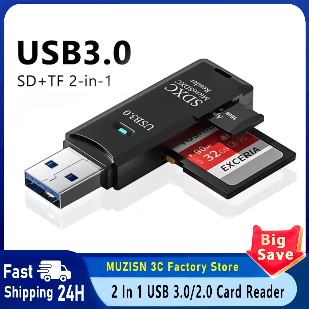 2-in-1 USB 3.0 2.0 Card Reader Micro SD TF Memory Card Reader USB Flash Drive Cardreader Adapter For PC Laptops Accessories