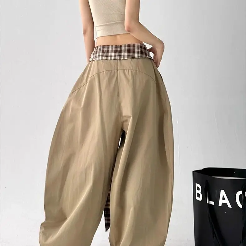 Slack scimitar wide-leg pants women's 2025 summer design plaid belt loose versatile drape casual trousers