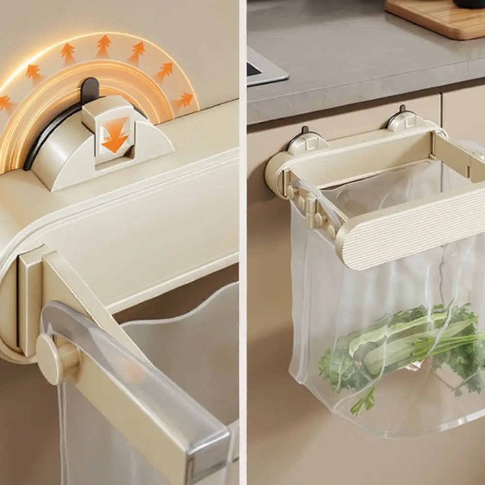 Space Saving Foldable Trash Bag Organizer Rack Wall Mounted Storage Holder Punch Free Kitchen Bathroom Towel Rag Hanger