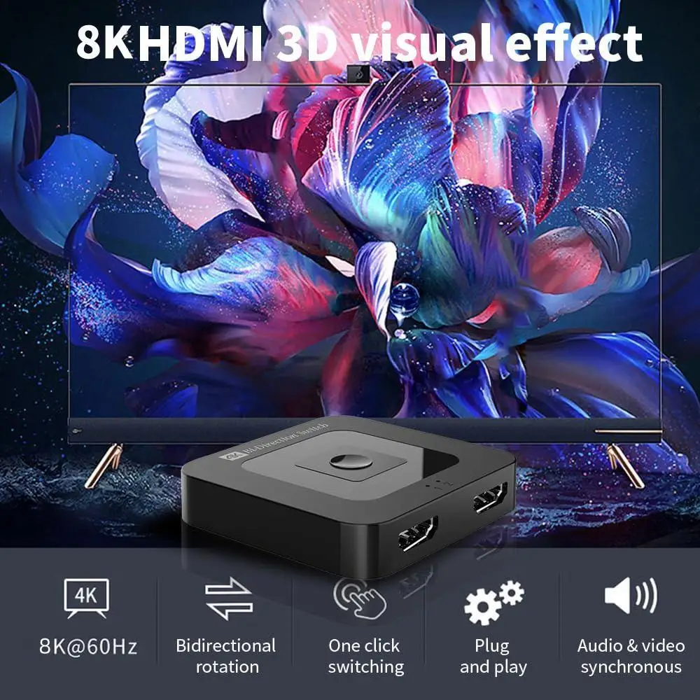 Przełącznik HDMI er 8K 60Hz Bi-Direction 2.1 przełącznik HDMI 1x2/2x1 Adapter 2 w 1 konwerter do splittera HDMI TV Box Xiaomi PS4/5