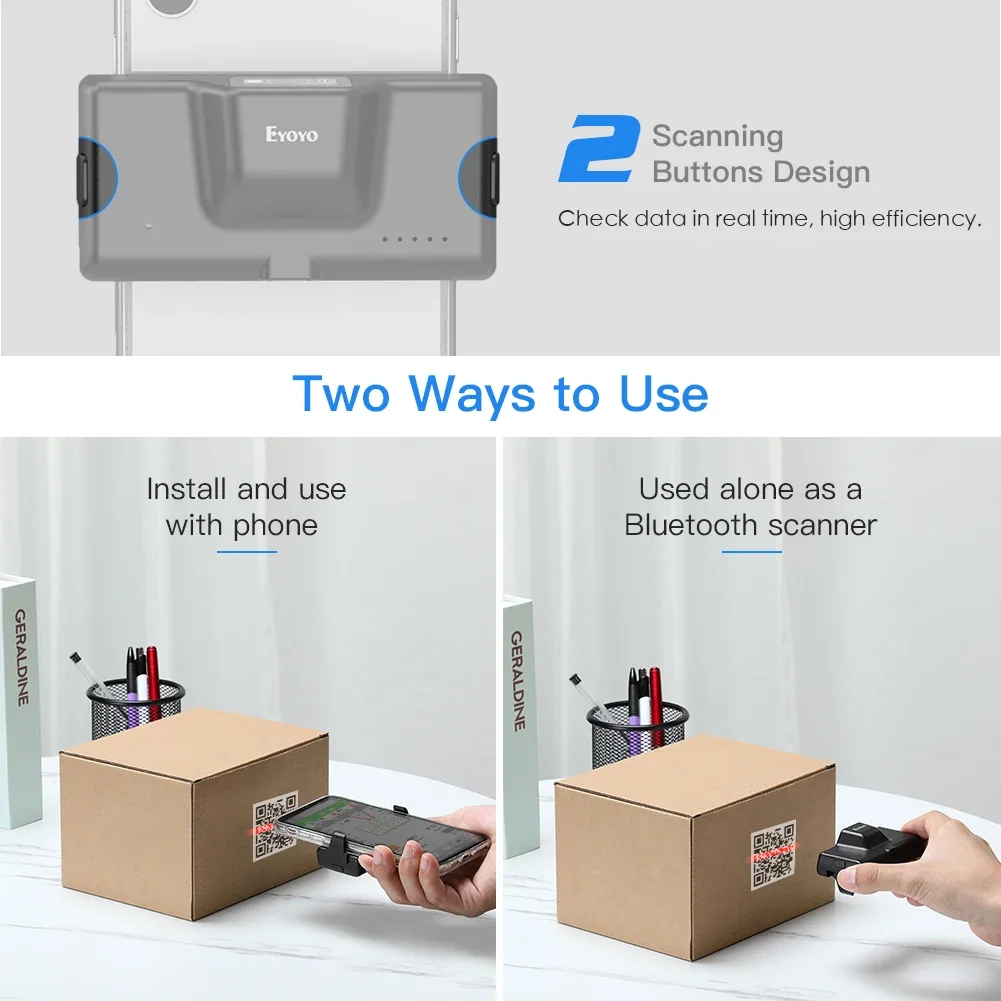 Eyoyo Phone Back Clip Bluetooth Scanner Portable Barcode Reader Data Matrix Code 1D 2D CMOS QR PDF417 Code IOS Android