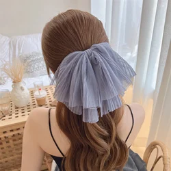 New Chiffon Ribbon Bow Hairclip Women Girls Barrettes White Black Silk Bowknot Hairpin Spring Clip Headwear Hair Accessories