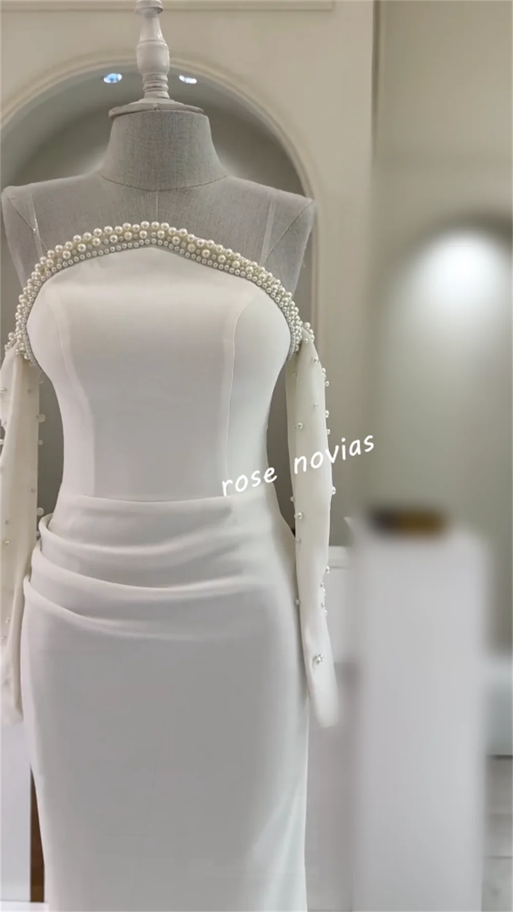 Maßgeschneidertes schulterfreies langes Kleid aus Jersey mit Perlenstickerei und Falten, maßgeschneiderter Anlass, Damen-Luxus-Abend, elegante Party, Hochzeit, Glitzer