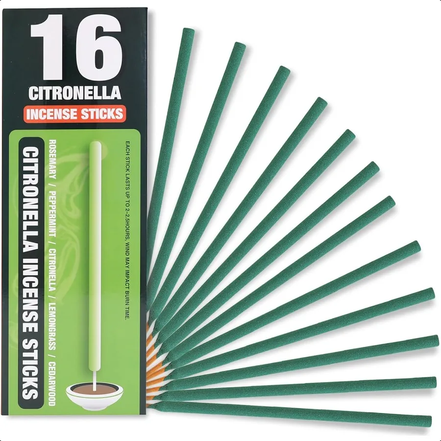 Palitos de incienso de citrella para exteriores, protección de 2,5 horas, 16 palitos por caja, palitos de citrona para acampar, Patio, etc.