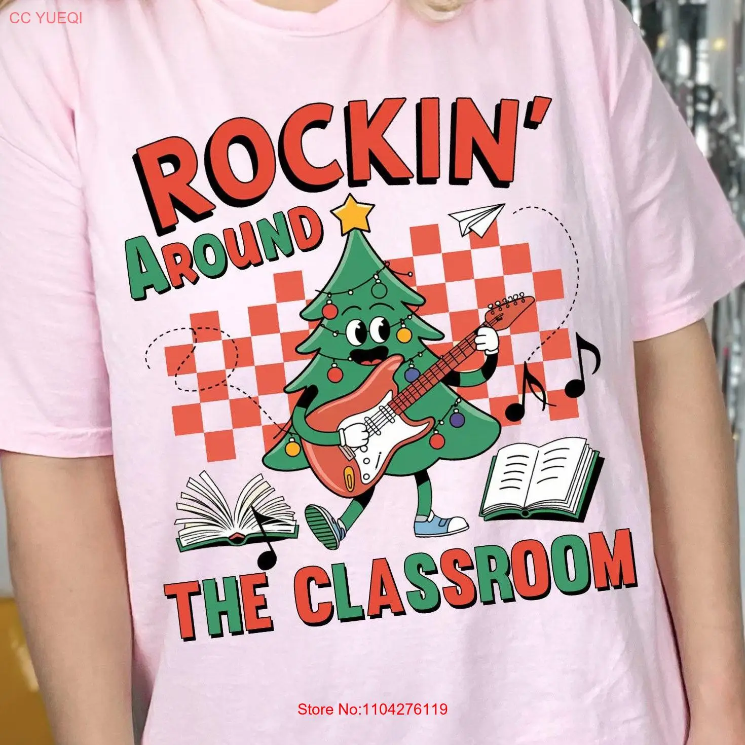 

Футболка Rockin' Around The Class, рождественский свитер для учителя, рождественский свитер в стиле ретро, школьный свитер с круглым вырезом, длинными или короткими рукавами