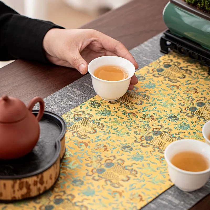 Chinese Zen Brocade Tea Runner Gift Set Waterproof Heat Resistant Tea Mat Kung Fu Tea Home Tabletop Decor Craft Accessory