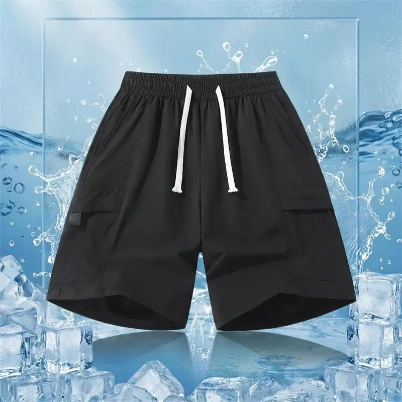 

Men's Summer Thin Casual Short Pants Elastic Waist Multi-Pocket Leisure Five-Quarter Sports Trousers Polyester Fiber Shorts