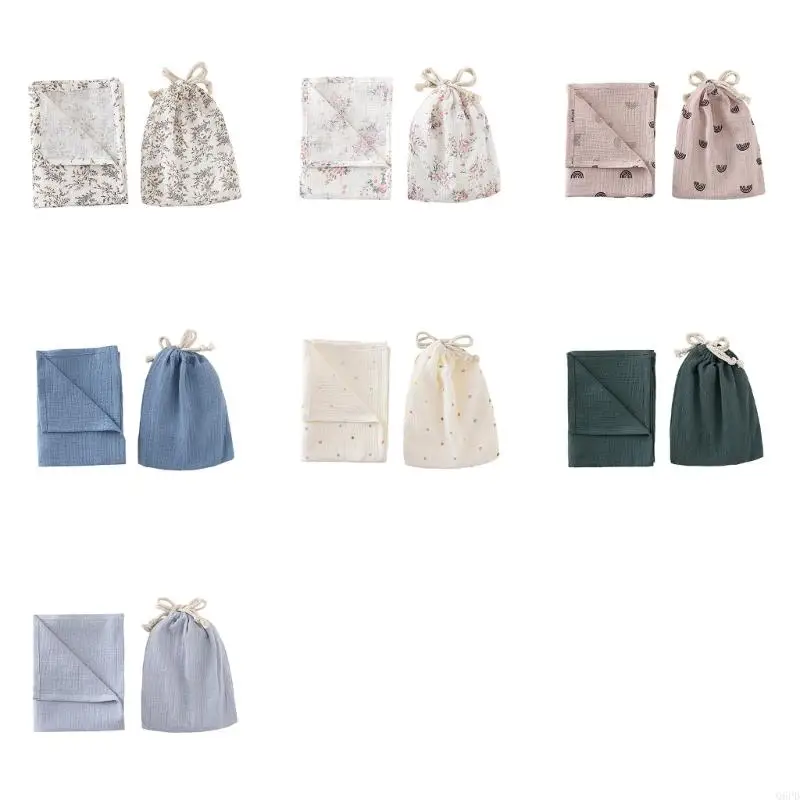 

2Pcs/pack Baby Bath Towel Calming Cloth Feature Cotton Fabric with Double Layer Drawstring Storage Bag
