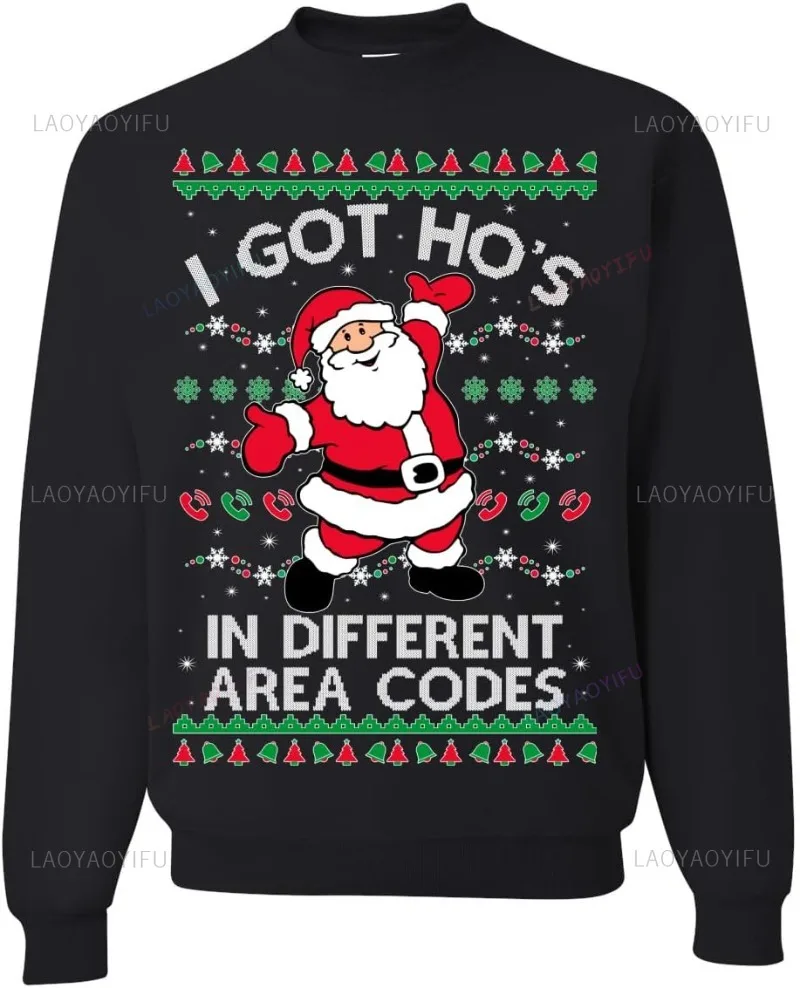 

HO HO Wild Bobby Black Santa Claus Ugly Christmas Sweater Crewneck Sweatshirt Horse Year Xmas Hoodie Funny Pullover