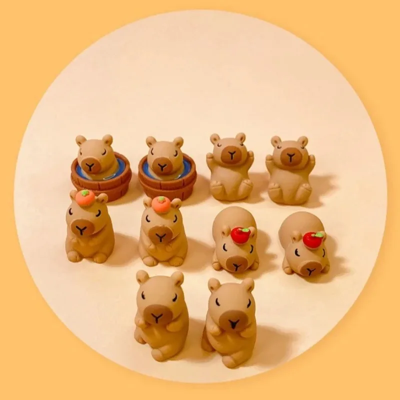10Pcs Mini Resin Capybara Figurines Cute Animal Miniatures for Fairy Garden Micro Landscape Home Desk DIY Craft Decor