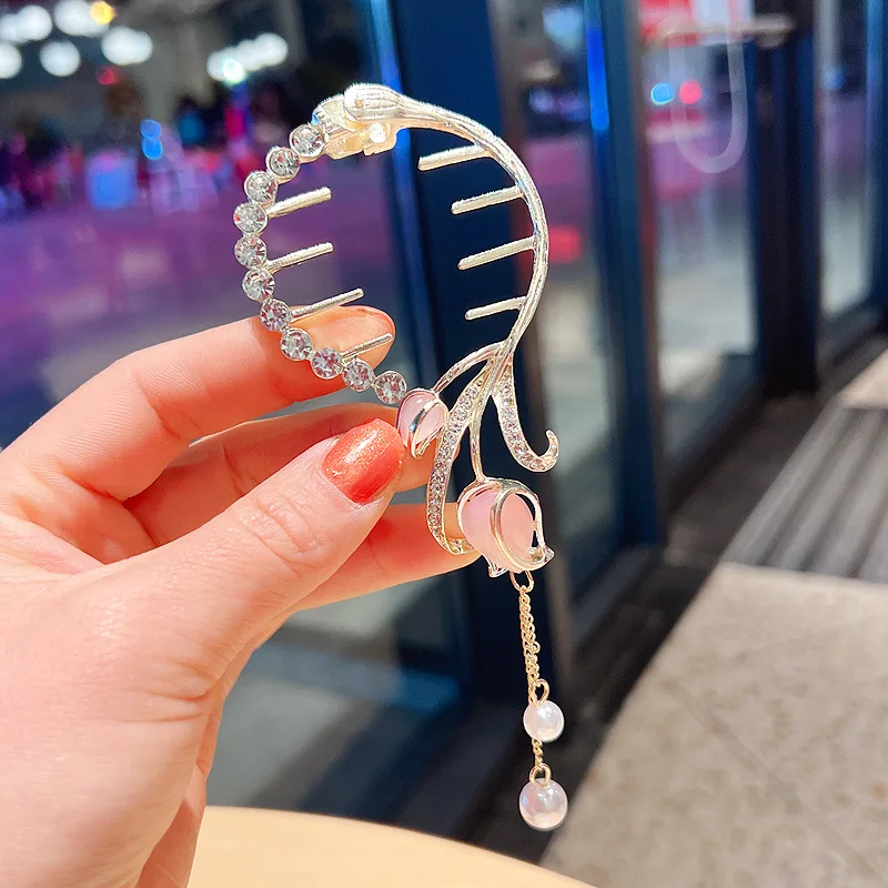 New Tulip Tassel Meatball Head Buckle Hairpin back of the head Plate Hair Clip Flower Ponytail Claws Hair Accessories Wholesale