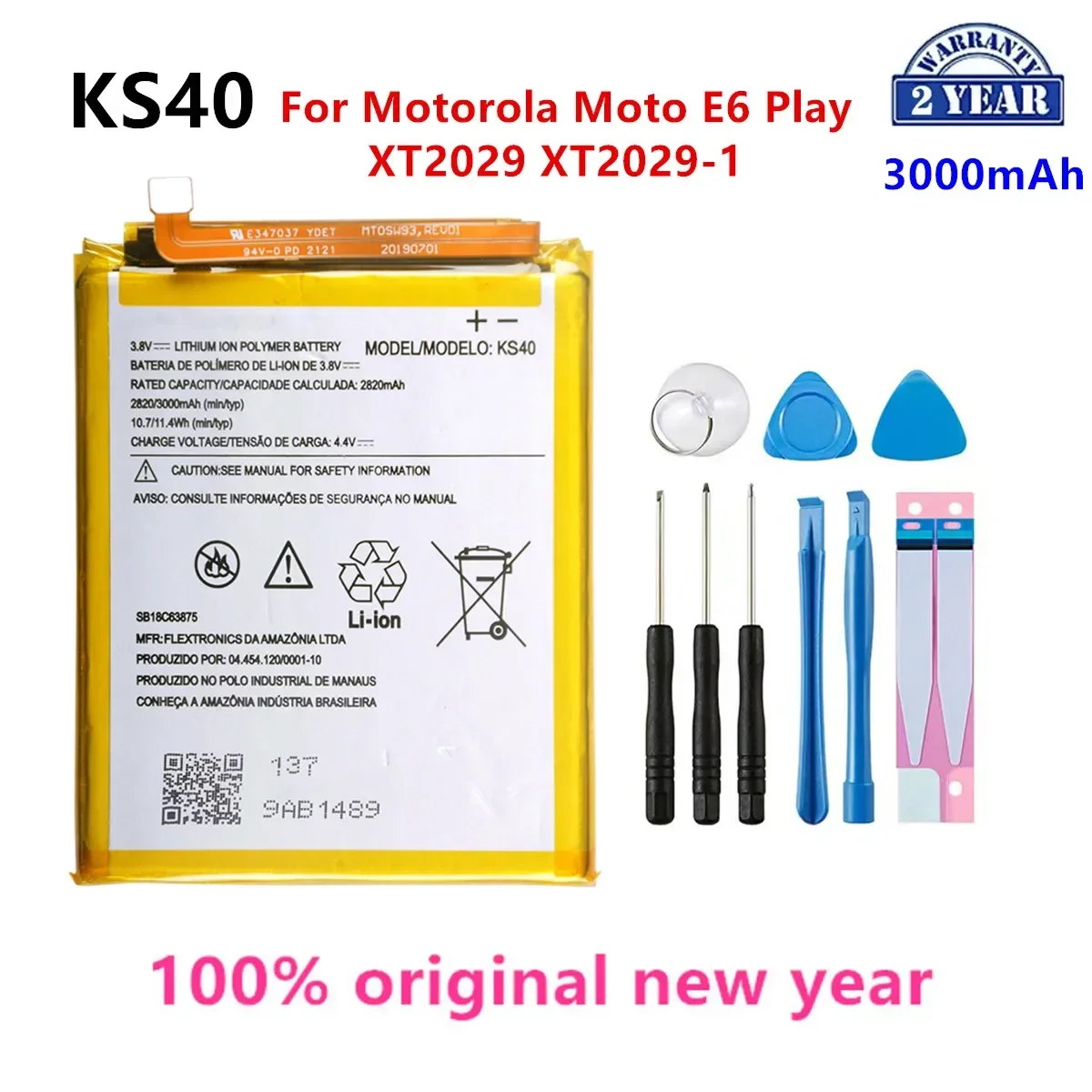 

100% Original KS40 3000mAh Battery For Motorola Moto E6 Play XT2029 XT2029-1 Phone Batteries+Tools.