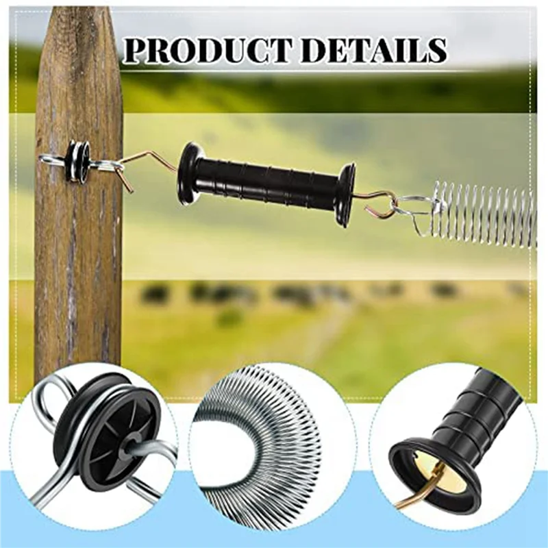 AS95-8 Pieces Electric Fence Gate Handle Kit Electric Fence Gate Kit Anchors Spring Gate Handle Kit