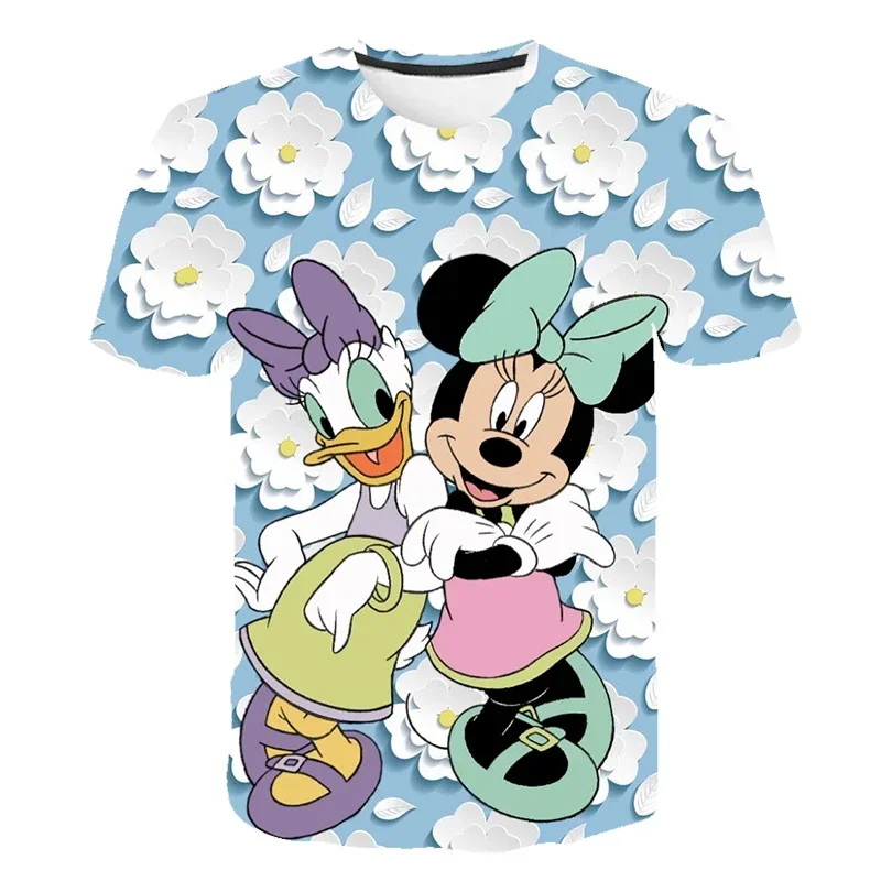 Disney-Girls Cartoon em torno do pescoço T-Shirt, Mickey, Minnie, Pato Donald, Harajuku, Fofos, Engraçado, Crianças, Meninos, 4-14Y