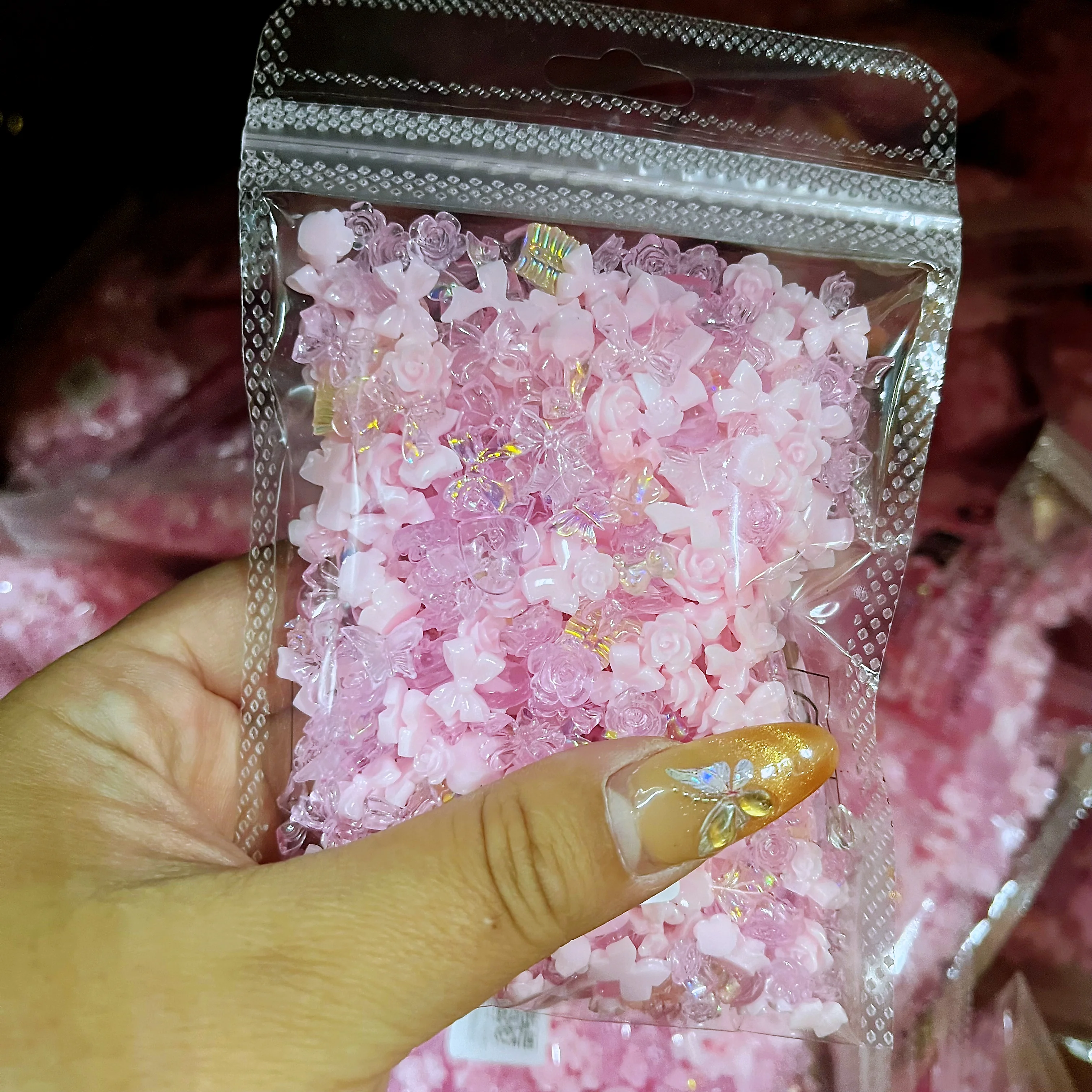 50g 3D Strikken/Rose Bloem/Liefde Hart/Vlinder Nagel Charmes Gemengd Roze Acryl Nail Art Decoratie Kawaii Y2K Craft Nagelbenodigdheden *