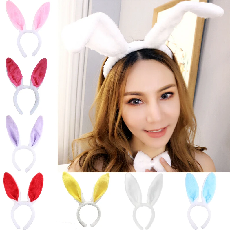 Plush Rabbit Ears Headband Bow Bells Lolita Cosplay Prop Girls Party Cat Ear Headwear Headbands Head Hoop Hair Accessories